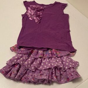 Purple Ruffled Top  & Skirt with Floral Accents